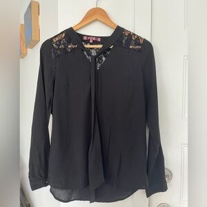Black Lace long sleeve blouse with ties